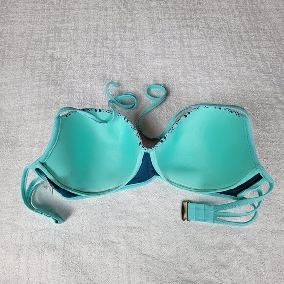 Shade & Shore 36DD Underwire Plunge Bikini Top Blue Crochet Orange Fringe Stud - Picture 4 of 9